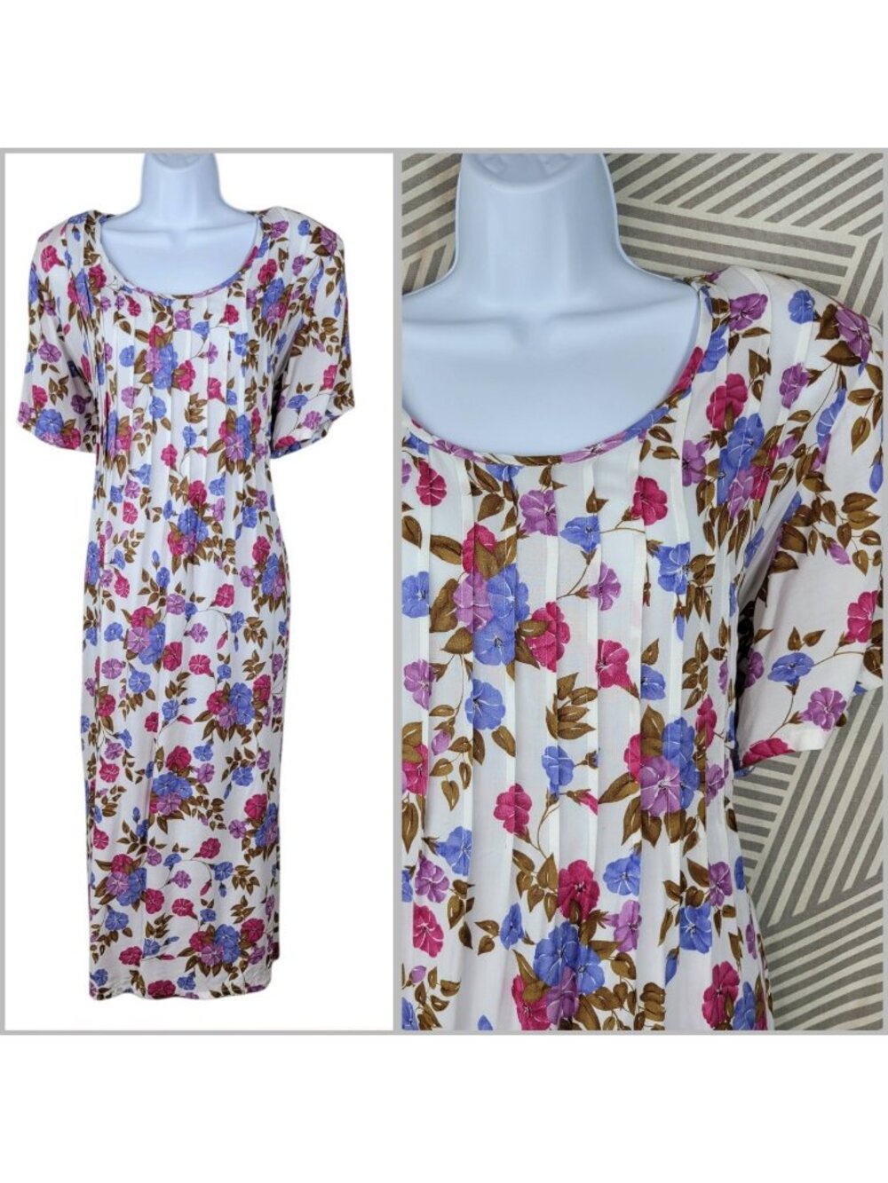 Vintage Shirt Dress Plus 20W 20 Alt Long Midi Romantic Floral Tie Back Pink Blue